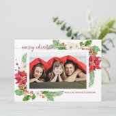 Invitation Simple moderne de Noël Poinsettia Floral Holly (Debout devant)