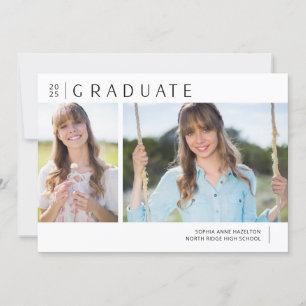 Invitation Simple moderne Deux Photo Graduation Party