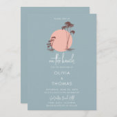 Invitation Simple moderne Dusty Blue Palm Trees Beach Wedding (Devant / Derrière)