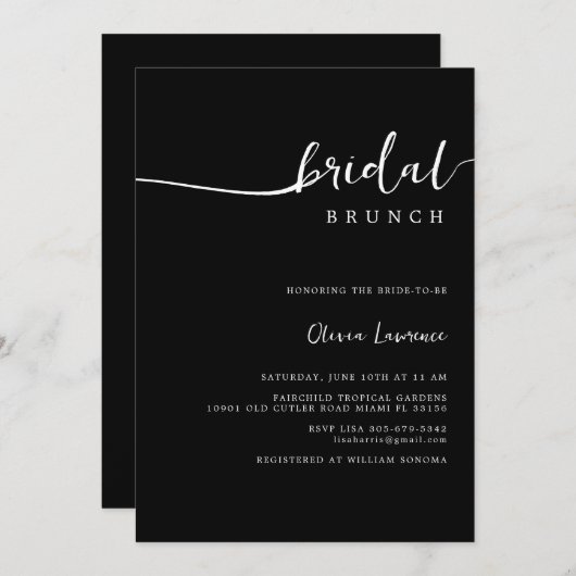 Invitation Simple moderne écriture manuscrite script Brunch n (Devant / Derrière)