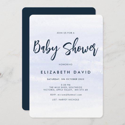 Invitation Simple moderne Elegant Baby shower bleu marine (Devant / Derrière)
