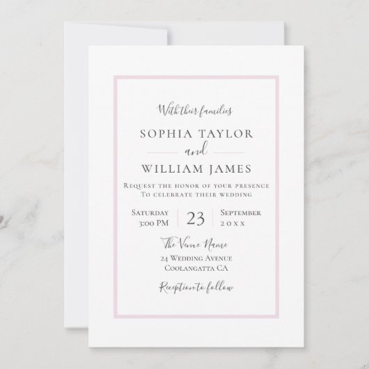 Invitation Simple moderne Elegant Bleu Mariage frontière (Devant)