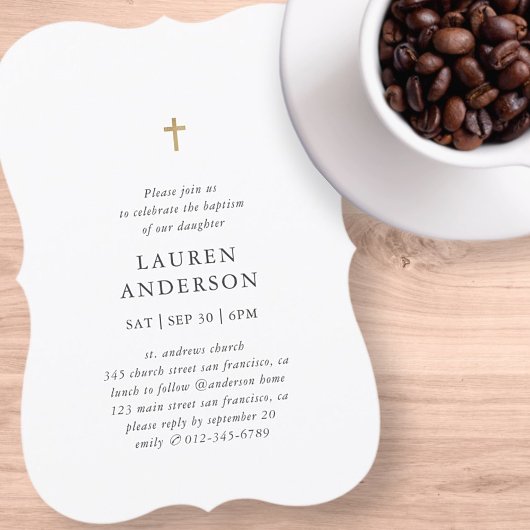 Invitation Simple Moderne Élégant Chic Cross Baptême