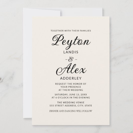 Invitation Simple moderne Elegant Cream Bride Mariage de cham (Devant)