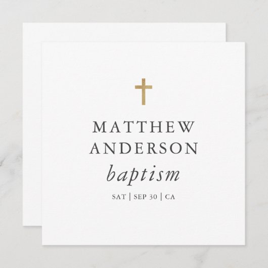 Invitation Simple moderne Elegant Cross Baby Baptism (Devant / Derrière)