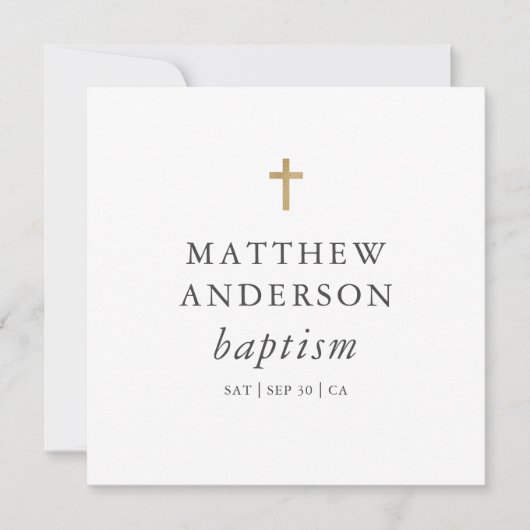 Invitation Simple moderne Elegant Cross Baby Baptism (Devant)