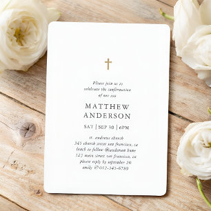 Invitation Simple moderne Elegant Cross Boy Confirmation