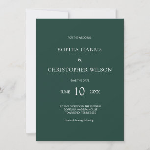 Invitation Simple, moderne, élégant, Emerald Green Mariage