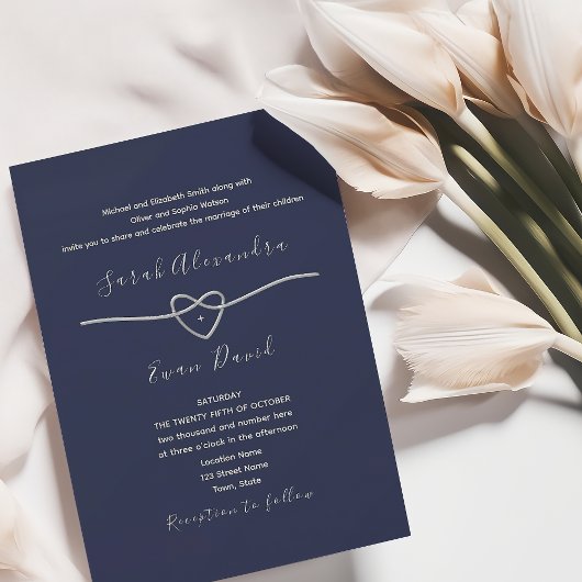 Invitation Simple moderne élégant Mariage bleu marine