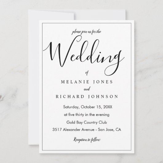 Invitation Simple moderne élégant Mariage de script de callig (Devant)