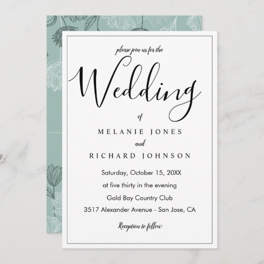 Invitation Simple moderne élégant Mariage de script de callig (Devant / Derrière)