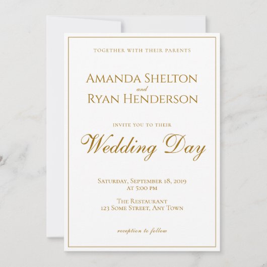 Invitation Simple moderne élégant Mariage de script doré (Devant)