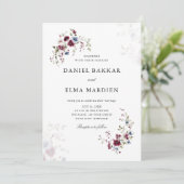 Invitation Simple moderne élégant Mariage floral Boho Bourgog (Debout devant)