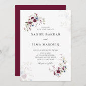 Invitation Simple moderne élégant Mariage floral Boho Bourgog (Devant / Derrière)