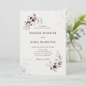 Invitation Simple moderne élégant Mariage floral Boho Bourgog (Debout devant)