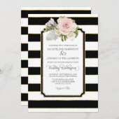 Invitation Simple moderne Elegant noir blanc bande avec or (Devant / Derrière)