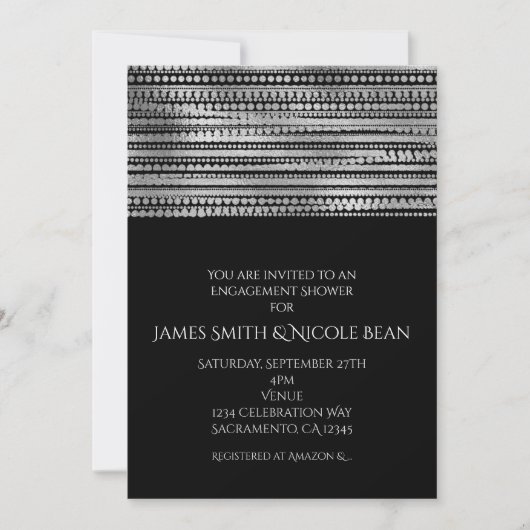 Invitation simple moderne élégante argent et noir (Devant)