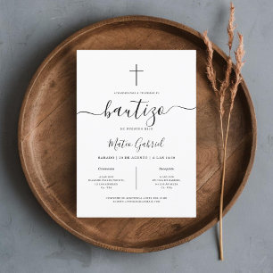 Invitation Simple moderne Espagnol Invitación De Bautizo Blan