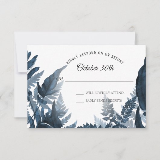 Invitation Simple Moderne Ferme Forêt Bleu et Blanc RSVP (Devant)