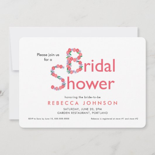 Invitation Simple Moderne Fête de Mariage Florale (Devant)