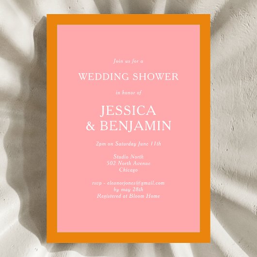 Invitation Simple Moderne Fête de Mariage Rose et Orange