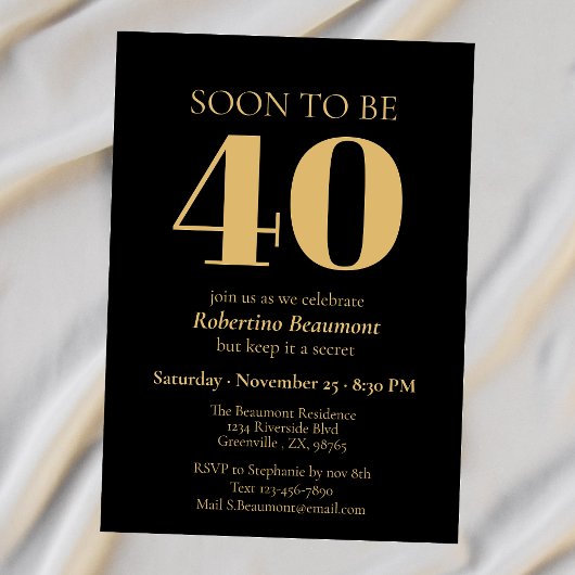 Invitation Simple Moderne Fête Surprise 40 Ans