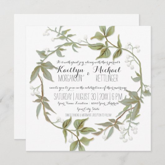 Invitation Simple Moderne Feuille de laurier Wreath Babys Res (Devant / Derrière)