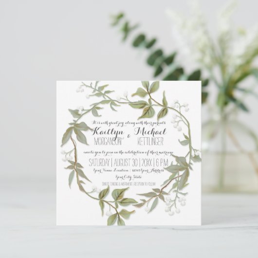 Invitation Simple Moderne Feuille de laurier Wreath Babys Res (Debout devant)