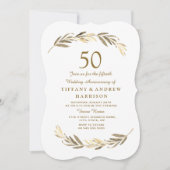 Invitation Simple Moderne Feuille D'or 50e Anniversaire de Ma (Devant)