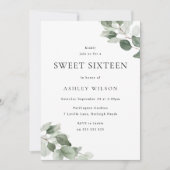 Invitation Simple moderne Feuille verte douce 16 Anniversaire (Devant)