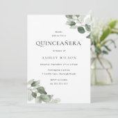 Invitation Simple moderne Feuille verte Quinceanera 15e anniv (Debout devant)