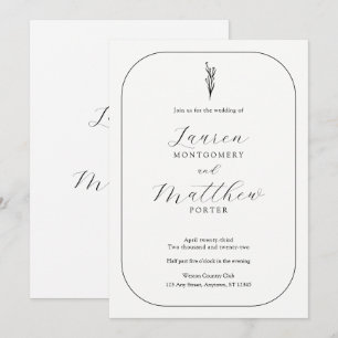 Invitation Simple moderne Floral noir et blanc Mariage
