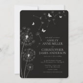 Invitation Simple moderne Fumée Mariage noir Dandelion (Devant)