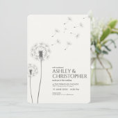 Invitation Simple moderne Fumée Mariage noir Dandelion (Debout devant)