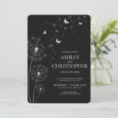 Invitation Simple moderne Fumée Mariage noir Dandelion (Debout devant)
