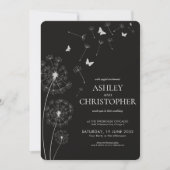 Invitation Simple moderne Fumée Mariage noir Dandelion (Devant)