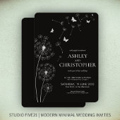 Invitation Simple moderne Fumée Mariage noir Dandelion