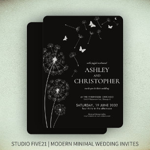Invitation Simple moderne Fumée Mariage noir Dandelion
