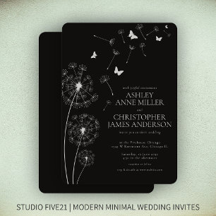 Invitation Simple moderne Fumée Mariage noir Dandelion