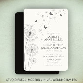 Invitation Simple moderne Fumée Mariage noir Dandelion
