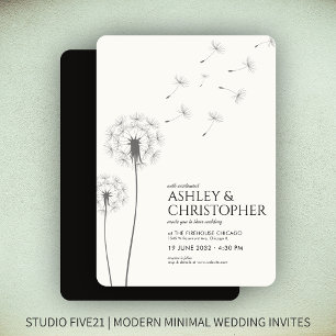 Invitation Simple moderne Fumée Mariage noir Dandelion