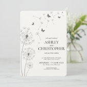 Invitation Simple moderne Fumée Mariage noir Dandelion (Debout devant)