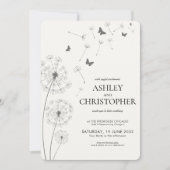 Invitation Simple moderne Fumée Mariage noir Dandelion (Devant)