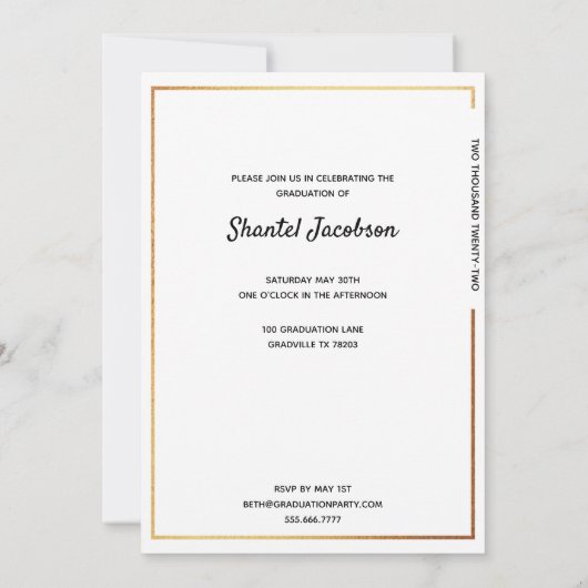 Invitation simple moderne Gold Border Graduation (Dos)