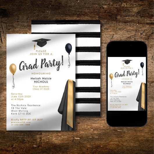 Invitation Simple Moderne Graduation Lycée ColIege Uni