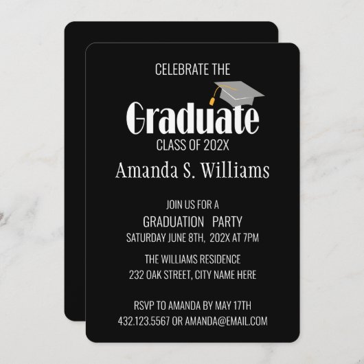 Invitation Simple Moderne Graduation Party (Devant / Derrière)