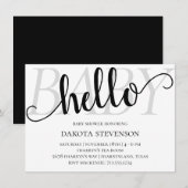 Invitation Simple moderne Hello Baby | Flourish Script Douche (Devant / Derrière)