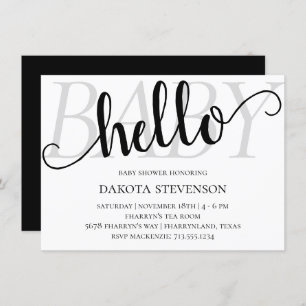 Invitation Simple moderne Hello Baby Flourish Script Douche