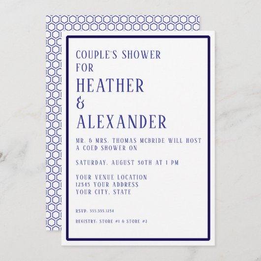 Invitation Simple moderne Hexagon Géométrique Couples Douche (Devant / Derrière)
