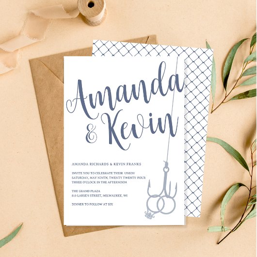 Invitation Simple moderne Hotte de pêche Mariage Cercles Bleu